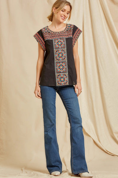 Aille Aztec Embroidered Cap Sleeve Top