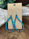 Brenham Sterling Tumbled Turquoise Teardrop Earrings With Navajo Pearls & Saucers - 3"
