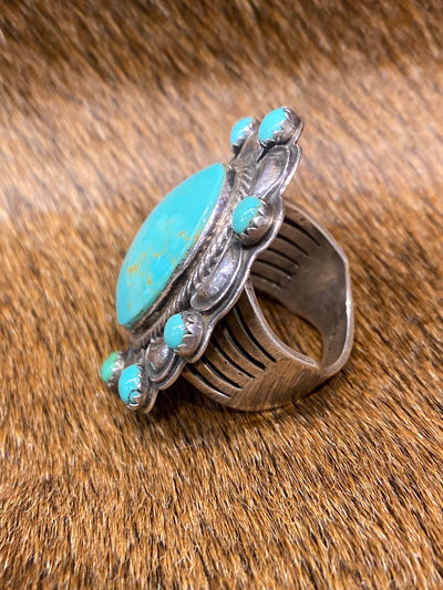 Katie Turquoise Scalloped Ring - Size 9