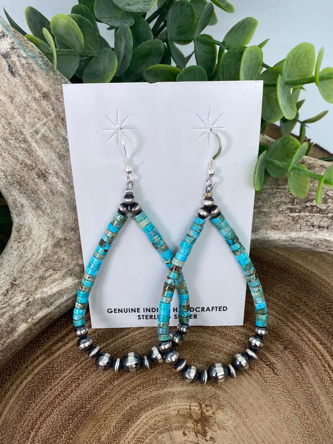 Izzy Turquoise Teardrop Earrings With Varied Navajo Beads & Saucers - 3.5"