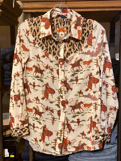 Cowboy Print & Leopard Western Shirt