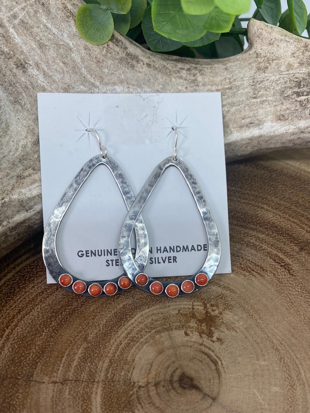 Grandview Orange Hammered Sterling Teardrop Earrings - 2.25"
