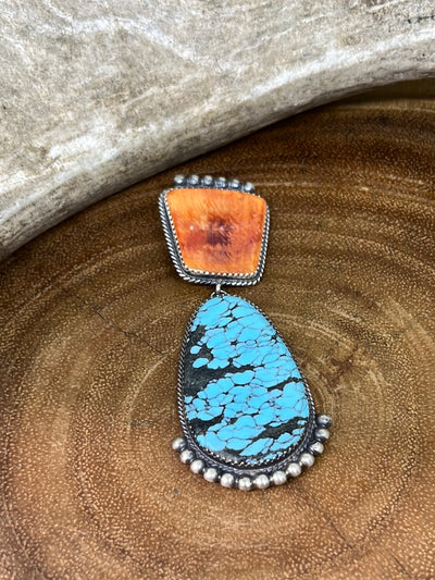 Nola Double Stone Orange Spiny & Turquoise Pendant