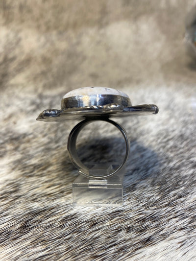 Zoe Sterling Framed White Buffalo Adjustable Ring