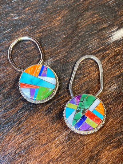 Sterling Multicolor Inlay Keychain