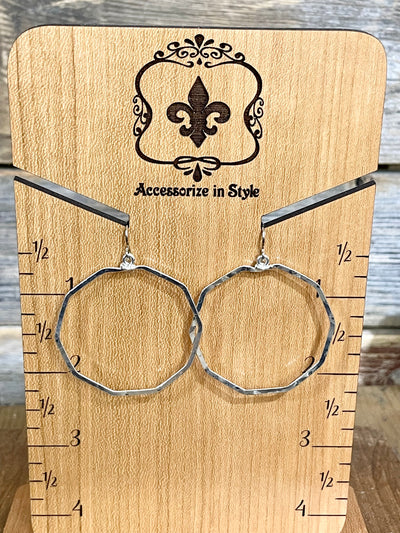 Hammered Geometric Hoop Earring - Silver