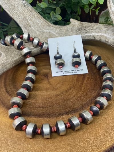 Dakota Sterling Silver Barrel Bead Necklace & Earring Set