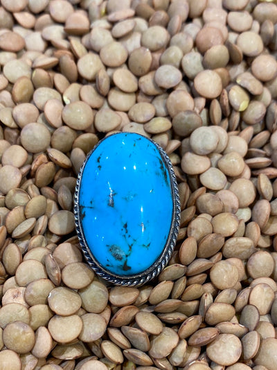 Julia Roped Oval Turquoise Sterling Ring - 8.5