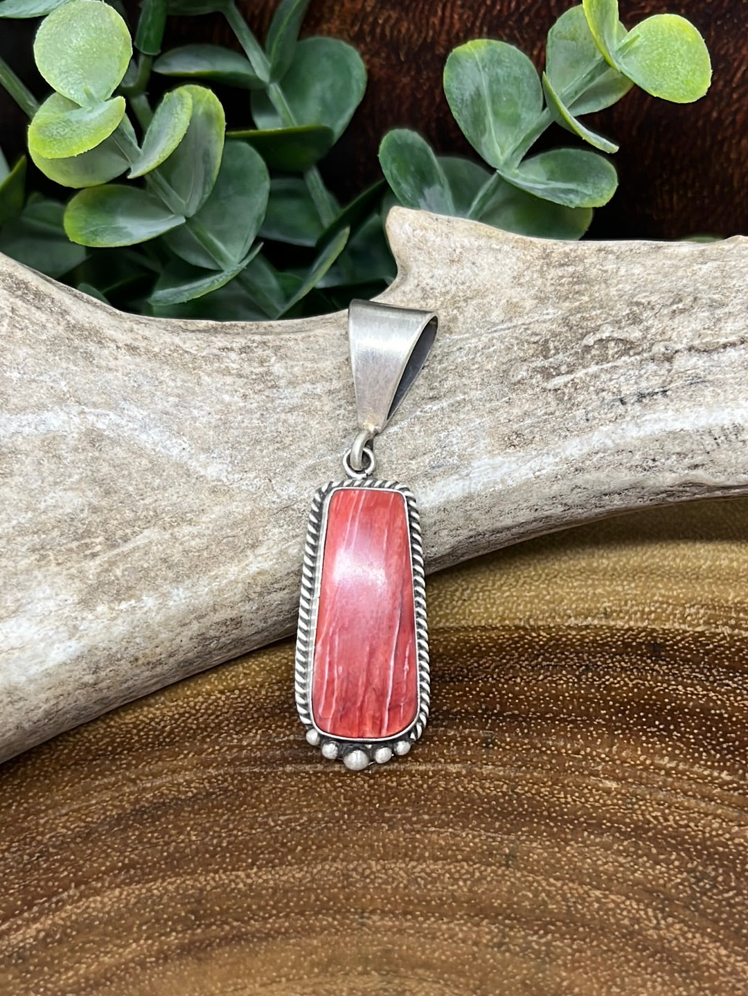 Theresa Red Spiny Rectangle Sterling Pendant