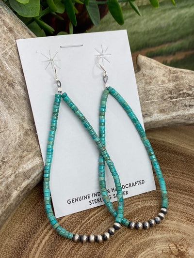 Long Turquoise Cylinder & Navajo Pearl Teardrop Earrings