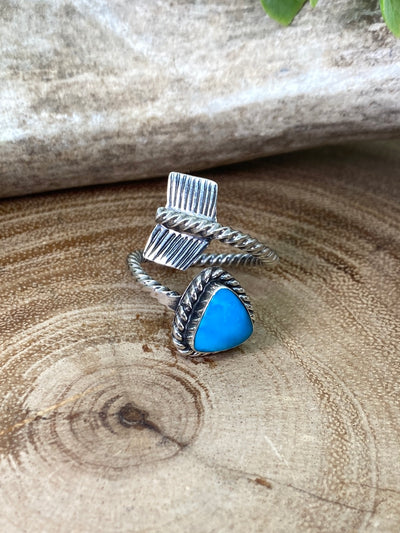 Sterling Cupid's Arrow Turquoise Ring - Adjustable
