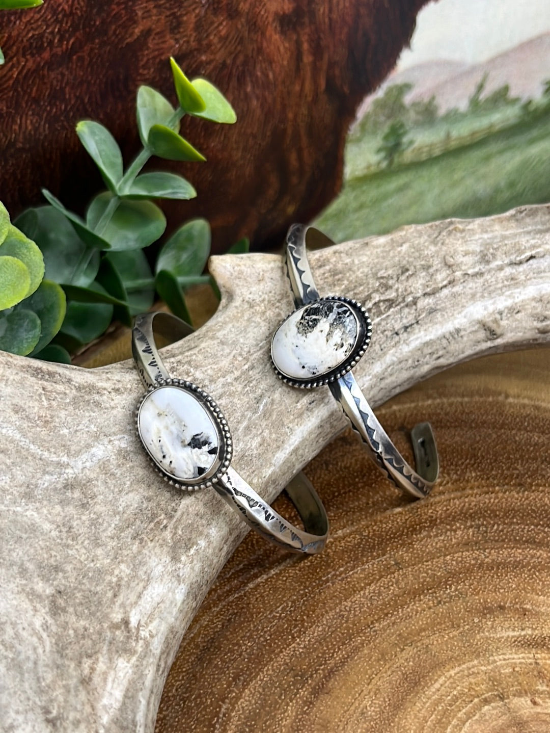 Jocelyn Single Stone White Buffalo Sterling Cuff Bracelet