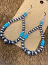 Yucatan Varied Navajo Fish Hook Earrings With Turquoise - 2.75"