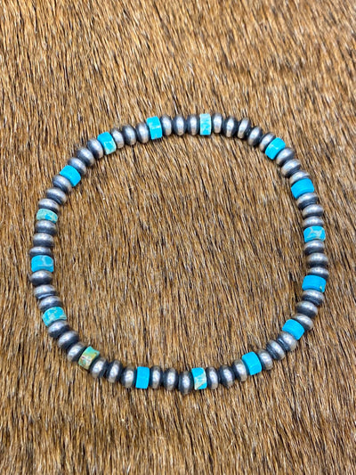 Casita 4mm Navajo Rondelle Stretch Bracelet with Turquoise Cylinder Beads