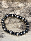 10mm Stretch Navajo Sterling Bracelet with Saucer Beads - Oxidized