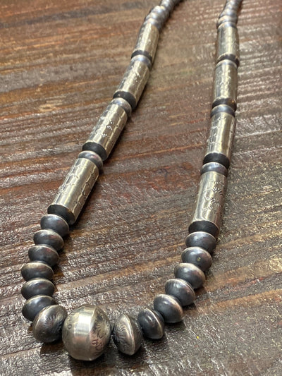 Donner Stamped Sterling Silver Barrel Bead Necklace & Earring Set