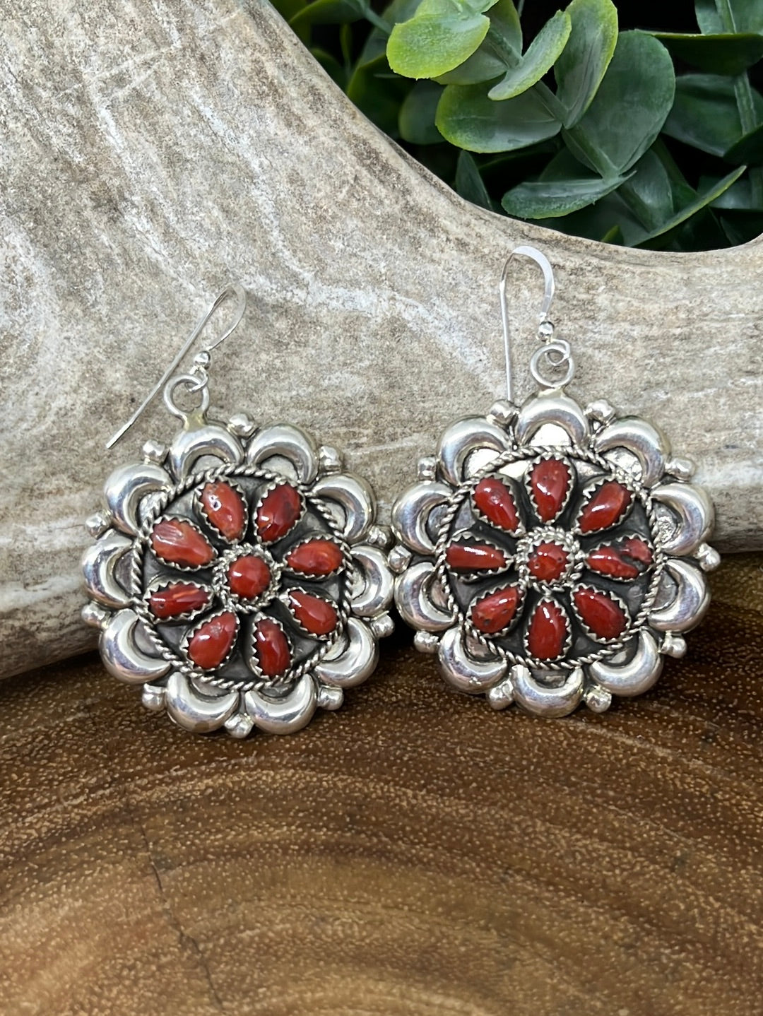 Daisy Sterling Floral Medallion Earrings - Coral