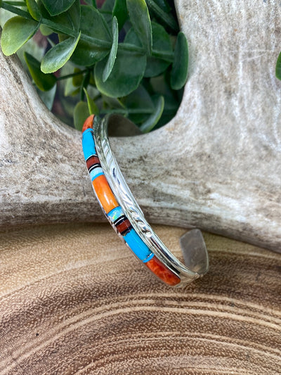 Santa Fe Slim Sterling Cuff With Inlay Detail