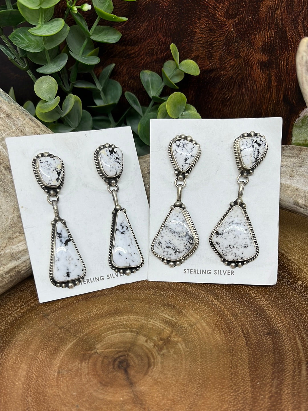 Brenda White Buffalo Double Stone Earrings