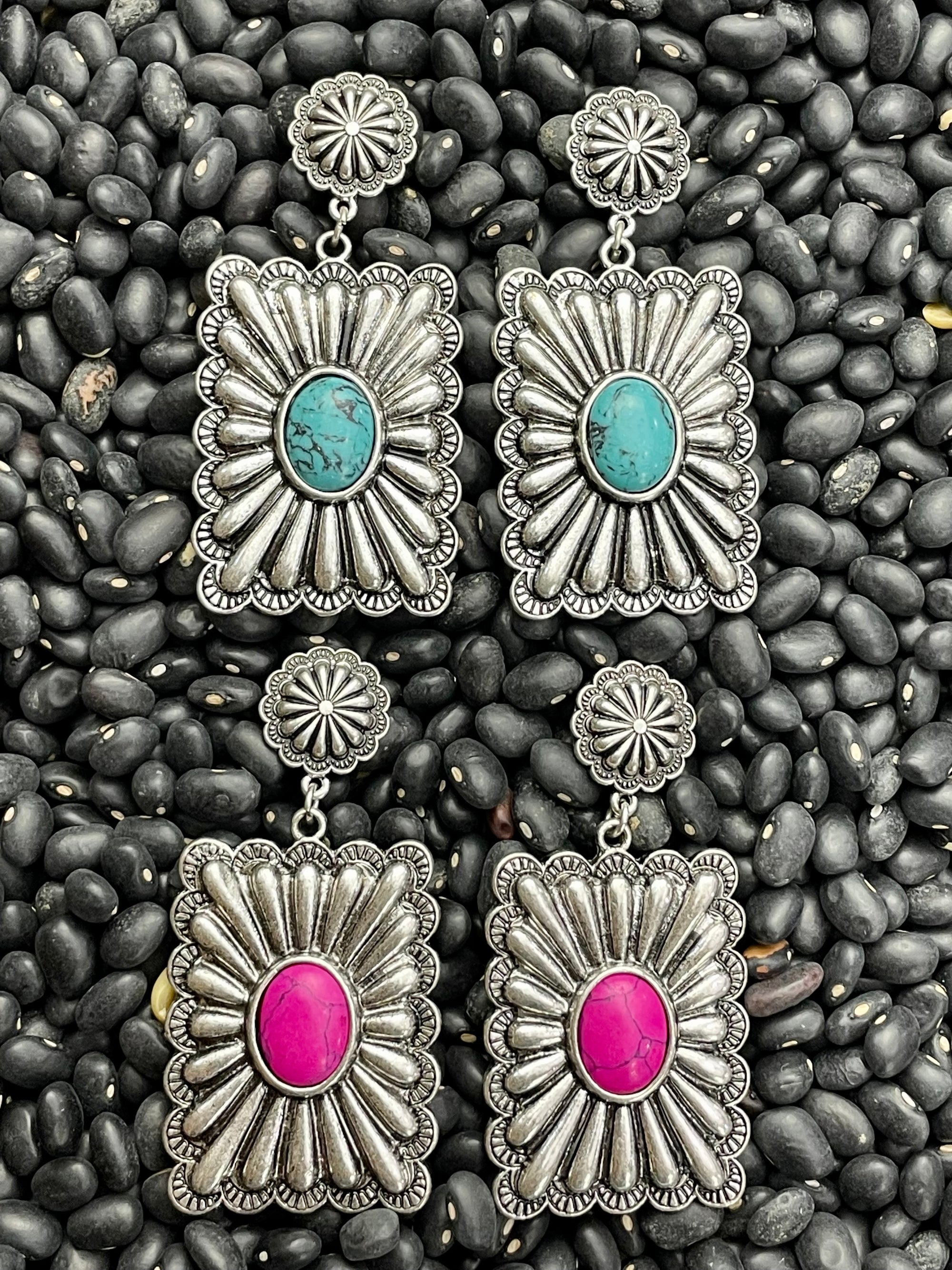 Tony Floral Rectangle Concho Post Earrings