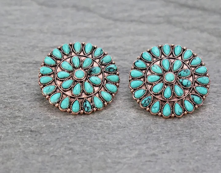 Jill Round Center Double Row Teardrop Cluster Post Earrings