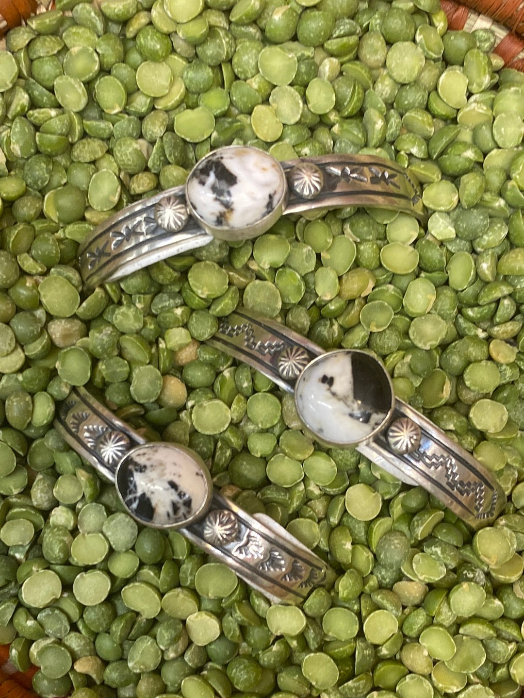 Kavu Stamped Sterling Cuff With White Buffalo Center Stone