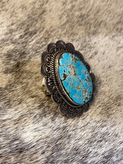 Austwell Sterling Framed Royston Turquoise Adjustable Ring
