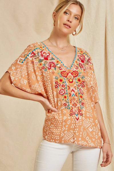 Amy Apricot Aztec Embroidered Blouse