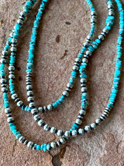 Texas Sky Sterling Navajo & Tumbled Turquoise Necklace