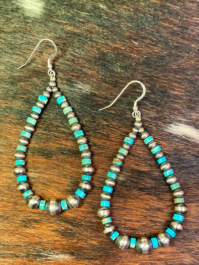 Maya Varied Navajo Fish Hook Earrings With Turquoise - 3.5"