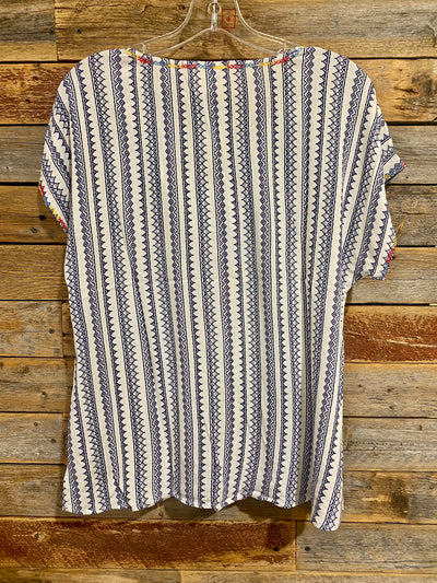 Nellie Navy Striped Embroidered Top