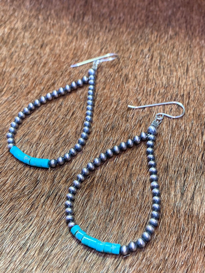 Blum Sterling 3mm Navajo Teardrop Earrings With Turquoise Cylinder Beads - 2.5"