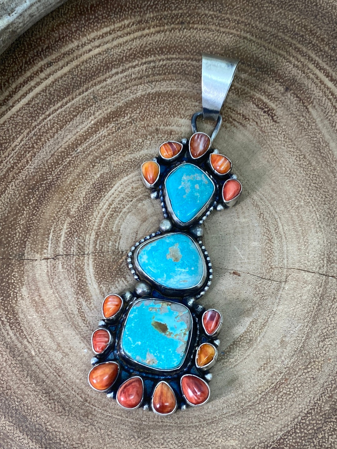 Corsicana Turquoise & Spiny Sterling Pendant - 4"