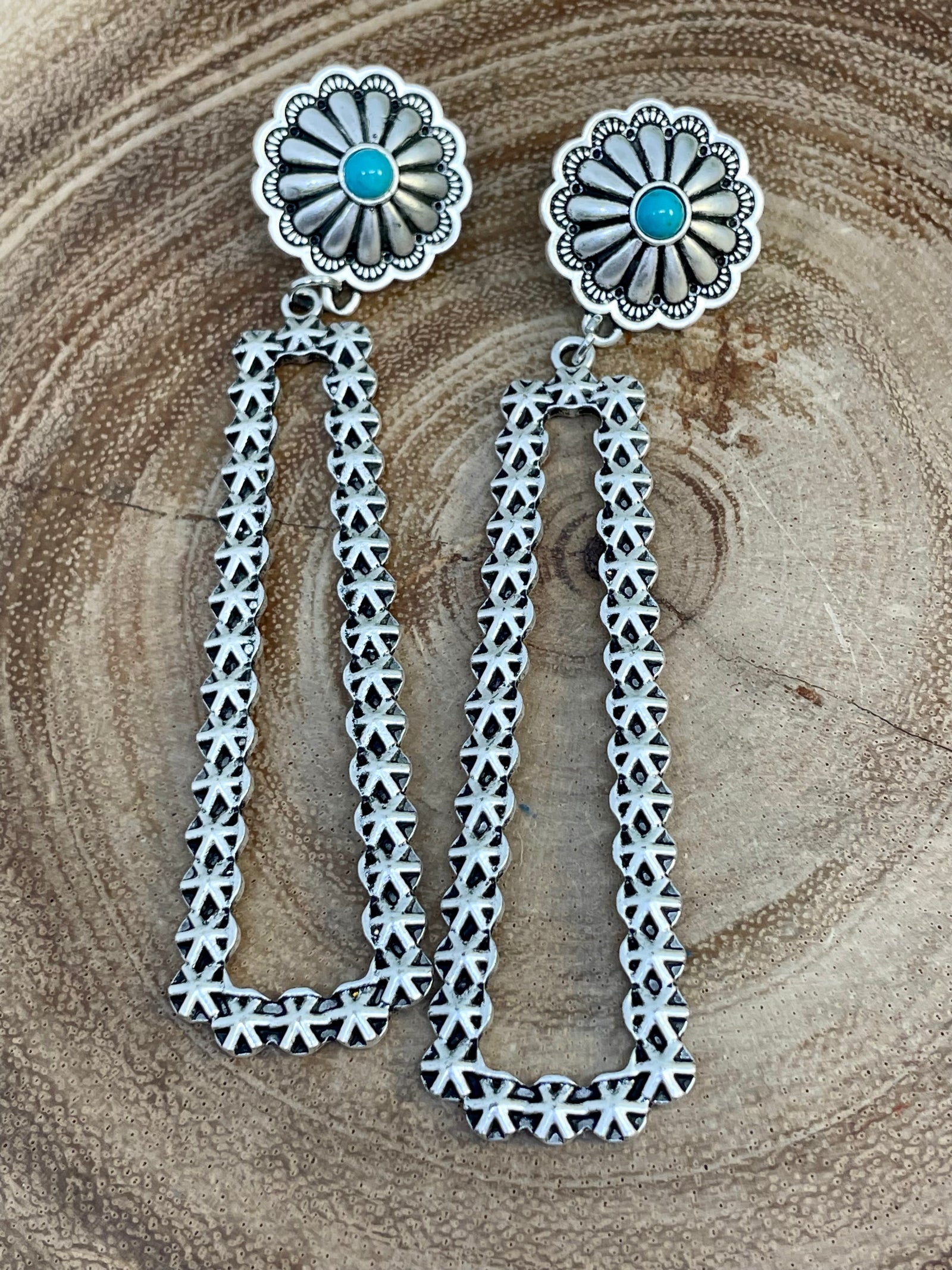 Janice Fashion Concho Post Triangle Drop Earrings