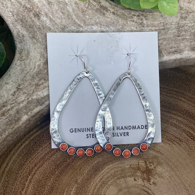 Grandview Orange Hammered Sterling Teardrop Earrings - 2.25"