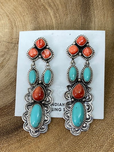 Evie Sterling Turquoise Spiny Cascade Earrings