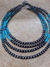 Stanley Sterling 5mm Navajo & Turquoise Bead Necklace