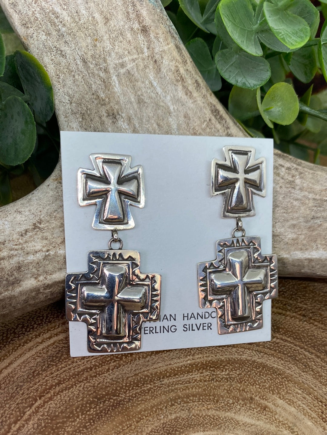 Tessa Sterling Double Cross Stamped Earring