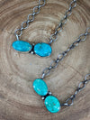 Infinity Sterling Link Chain With Double Stone Pendant - Turquoise
