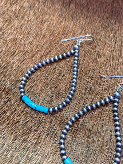 Blum Sterling 3mm Navajo Teardrop Earrings With Turquoise Cylinder Beads - 2.5"