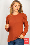 Solid Knit Puff Sleeve Rust Top