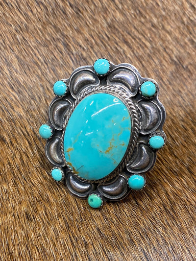 Katie Turquoise Scalloped Ring - Size 9