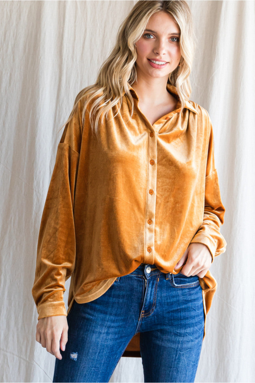 Leah Velvet Gathered Shoulder Blouse
