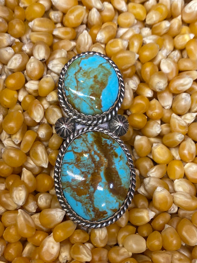 Boseman Sterling Burst Turquoise Double Stone Ring - 6.5