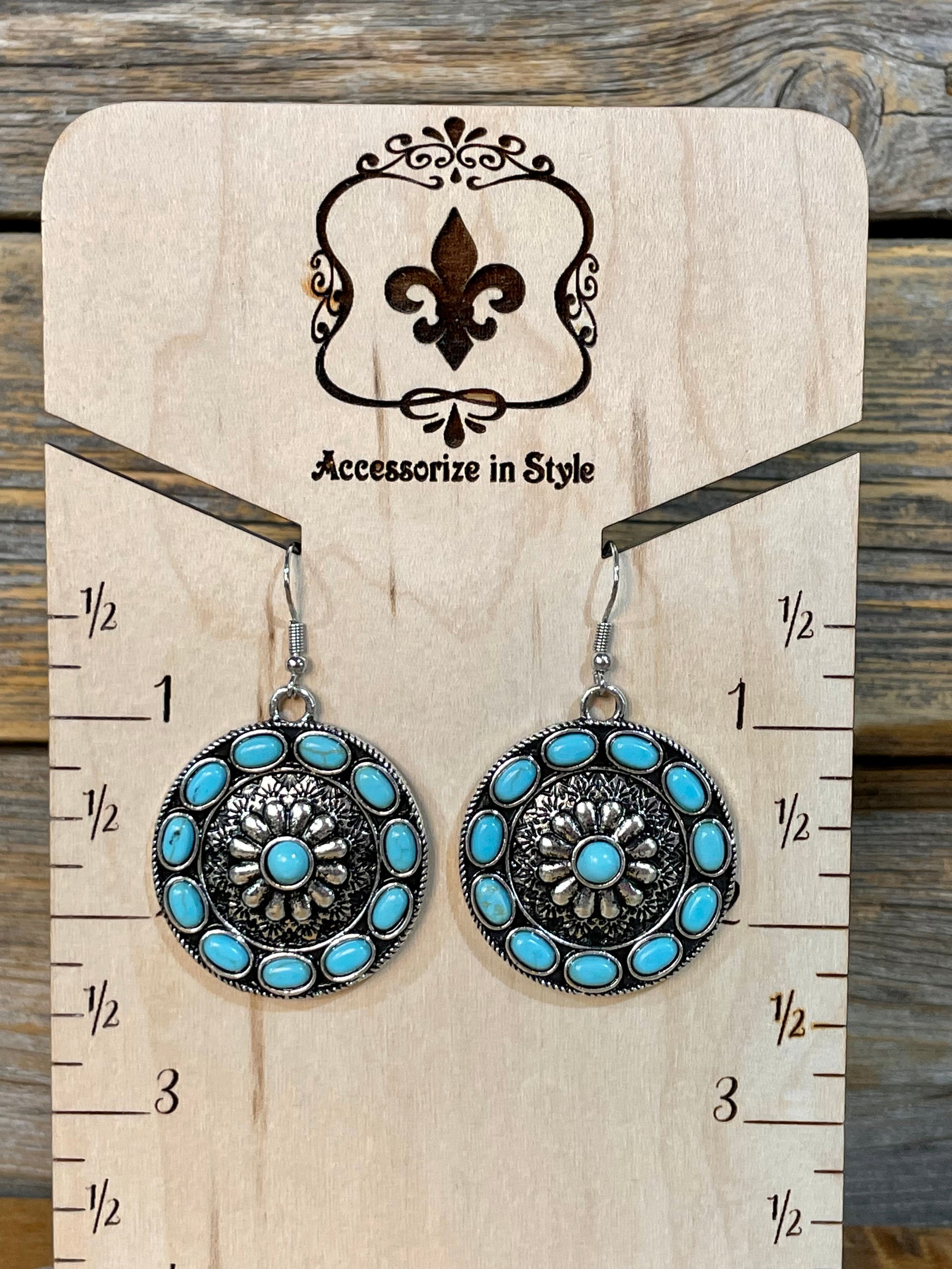Chester Round Concho Fish Hook Earrings - Turquoise