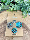 Clovis Fashion Turquoise Medallion Pin Set