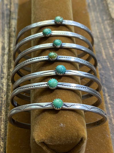 Simply Slim Sterling Cuff With Round Center Stone - Turquoise
