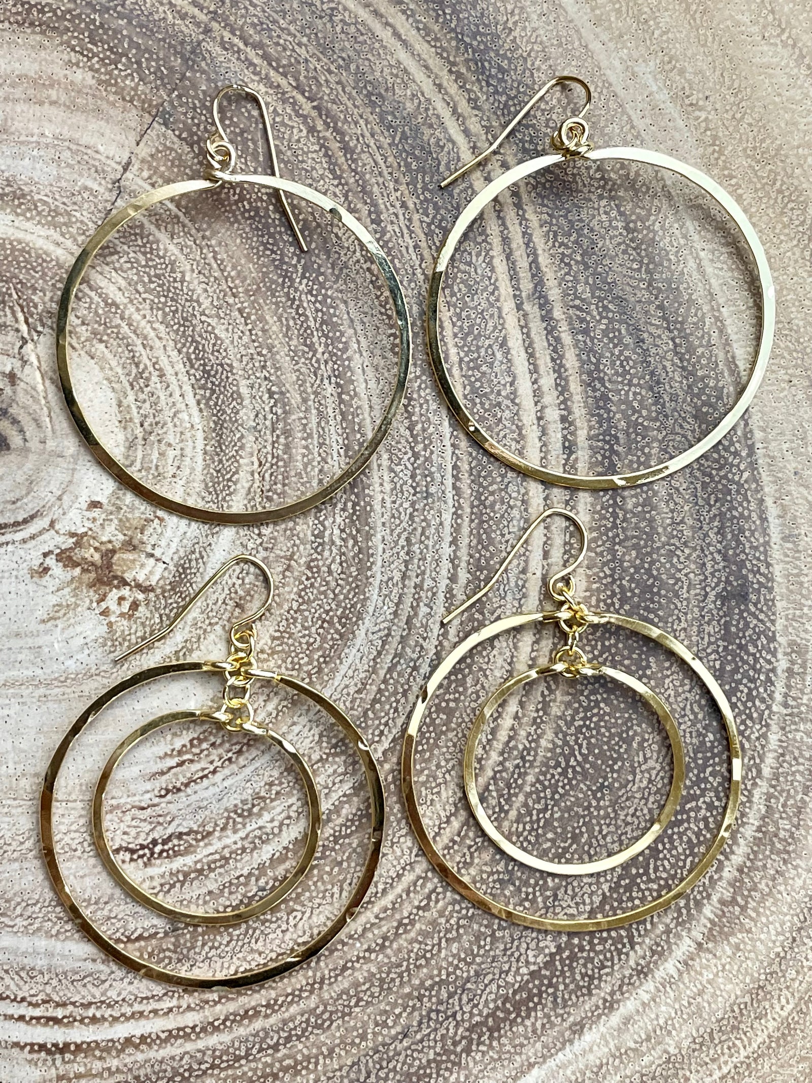 Hammered Geometric Hoop Earring - Gold