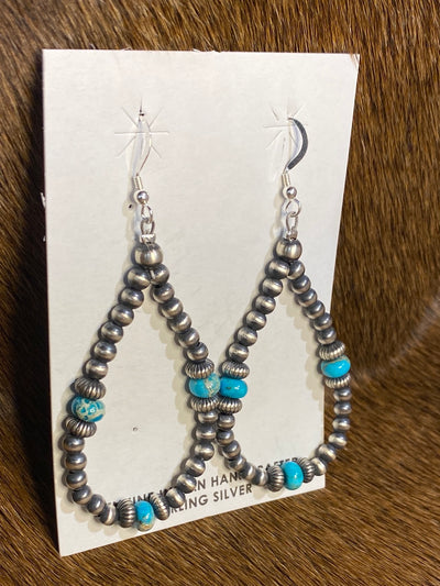 Maya Varied Navajo Fish Hook Earrings With Turquoise - 3"