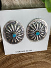Sterling Silver Oval Concho Post Earrings with Turquoise Stone